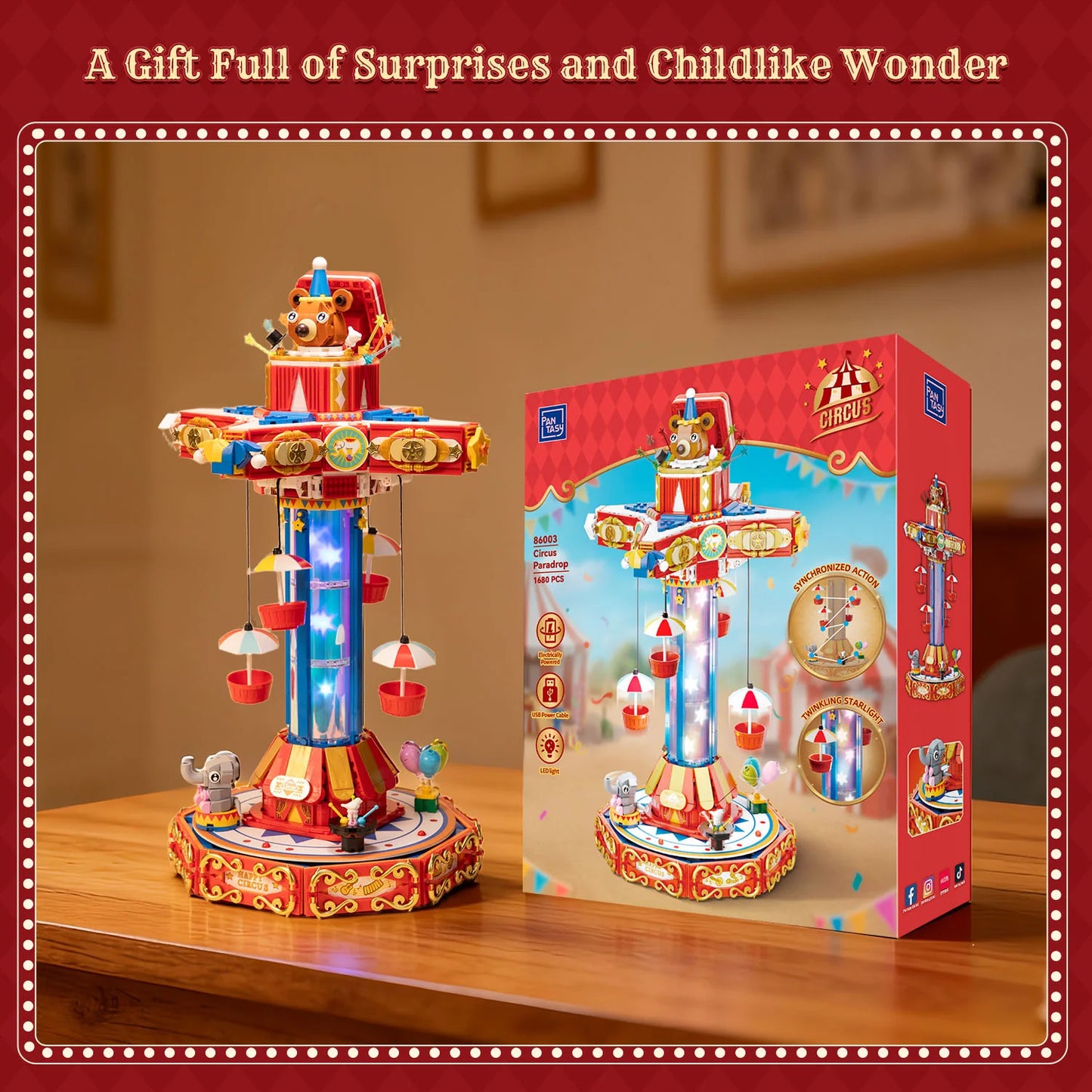 Pantasy 86003 Retro Collection Circus Paradrop Building Toy Set | 1680 PCS