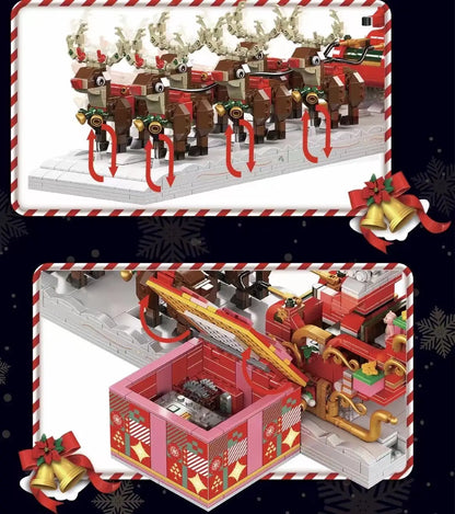 Mould King 10154 Reindeer & Santa Claus Sleigh Model Building Toy Set | 2,073 Pcs