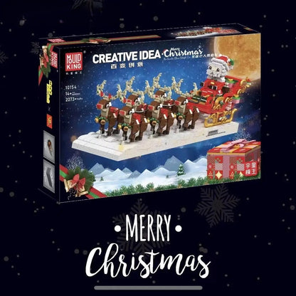 Mould King 10154 Reindeer & Santa Claus Sleigh Model Building Toy Set | 2,073 Pcs