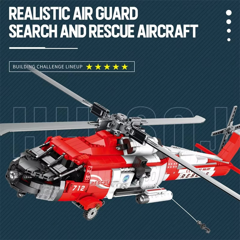Reobrix 33026 HH‑60J Jayhawk Rescue Helicopter Building Toy Set | 1137 PCS
