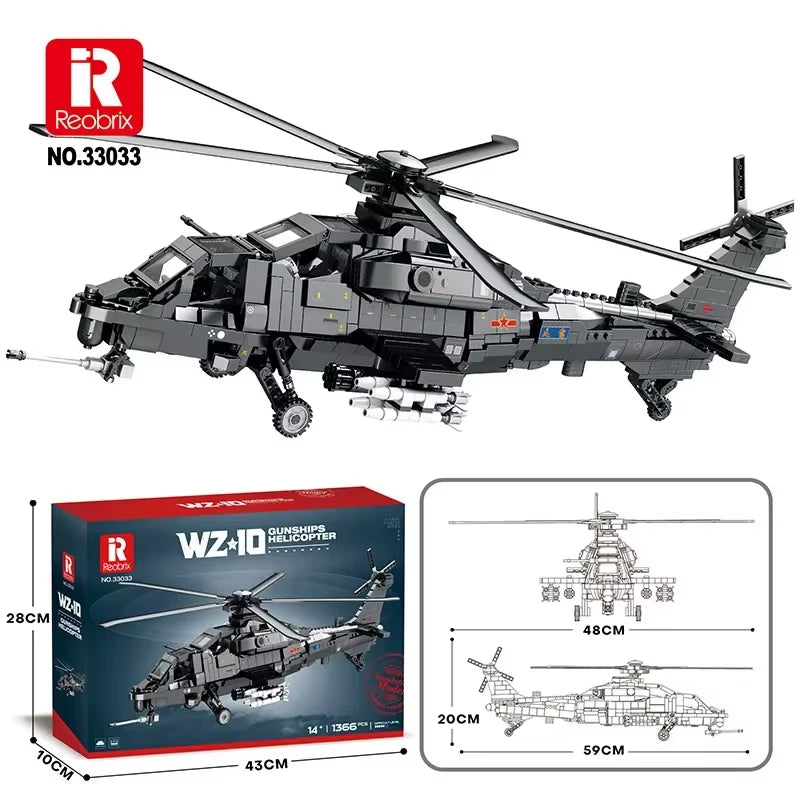Reobrix 33033 CAICZ-10 Military Attack Helicopter Building Toy Set | 1366 PCS