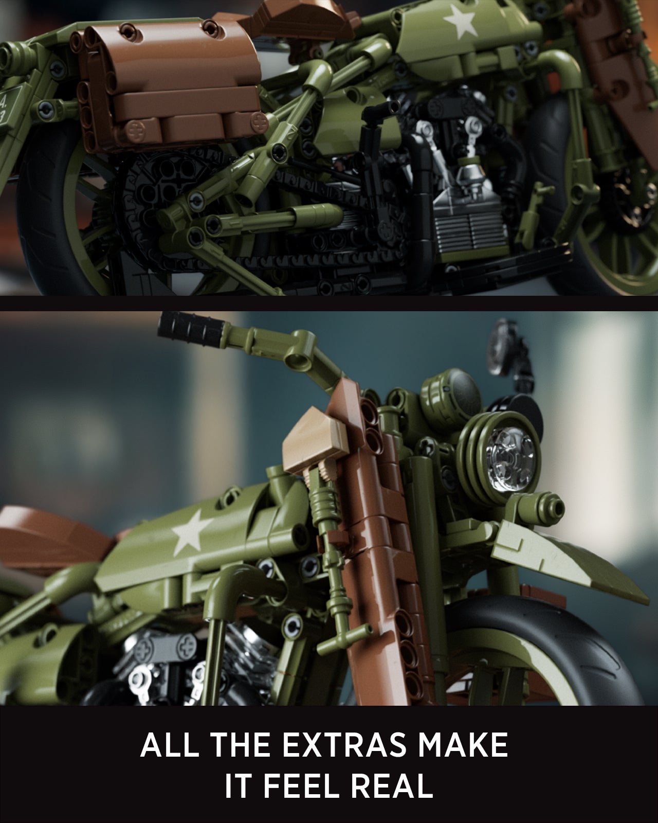 Nifeliz NF10333 Military Motorcycle WLA Building Set | 833 PCS