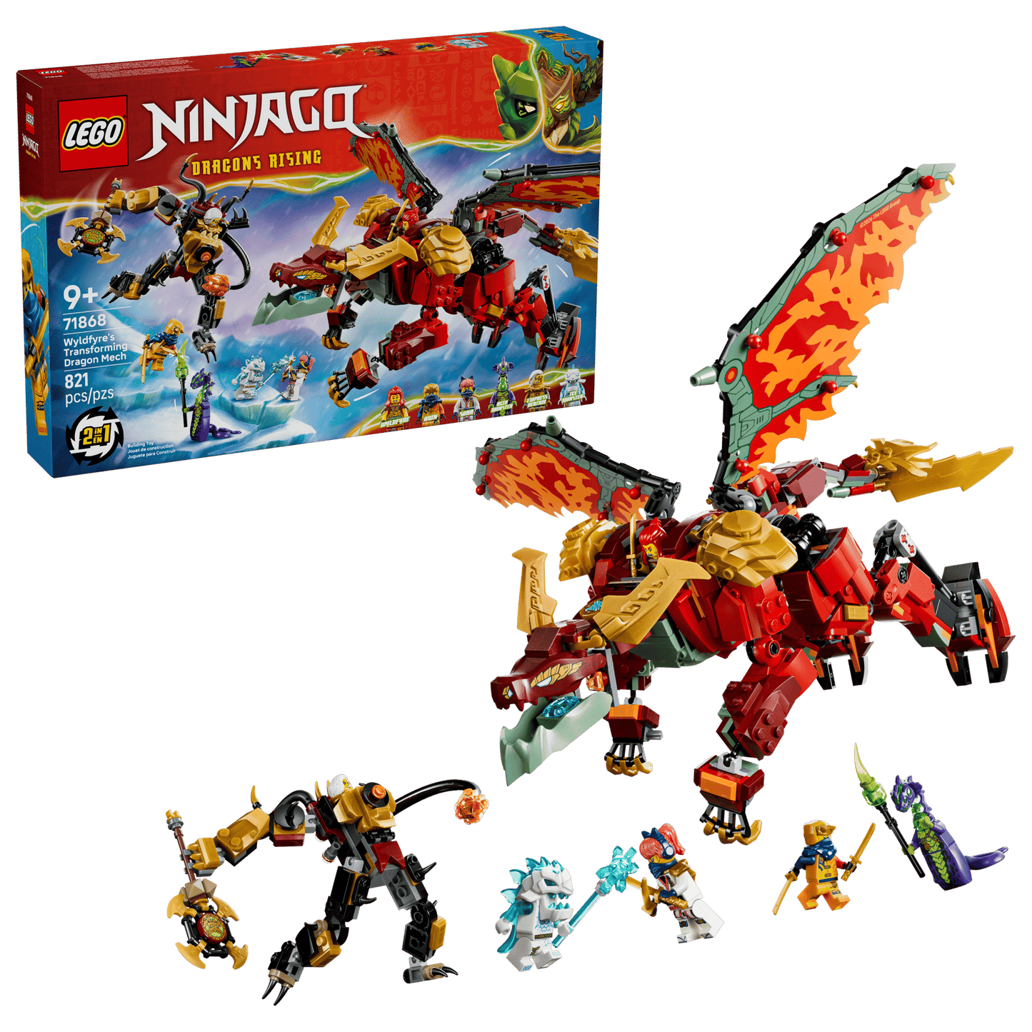 LEGO 71868 Ninjago Wyldfyre's Transforming Dragon Mech | 821 PCS