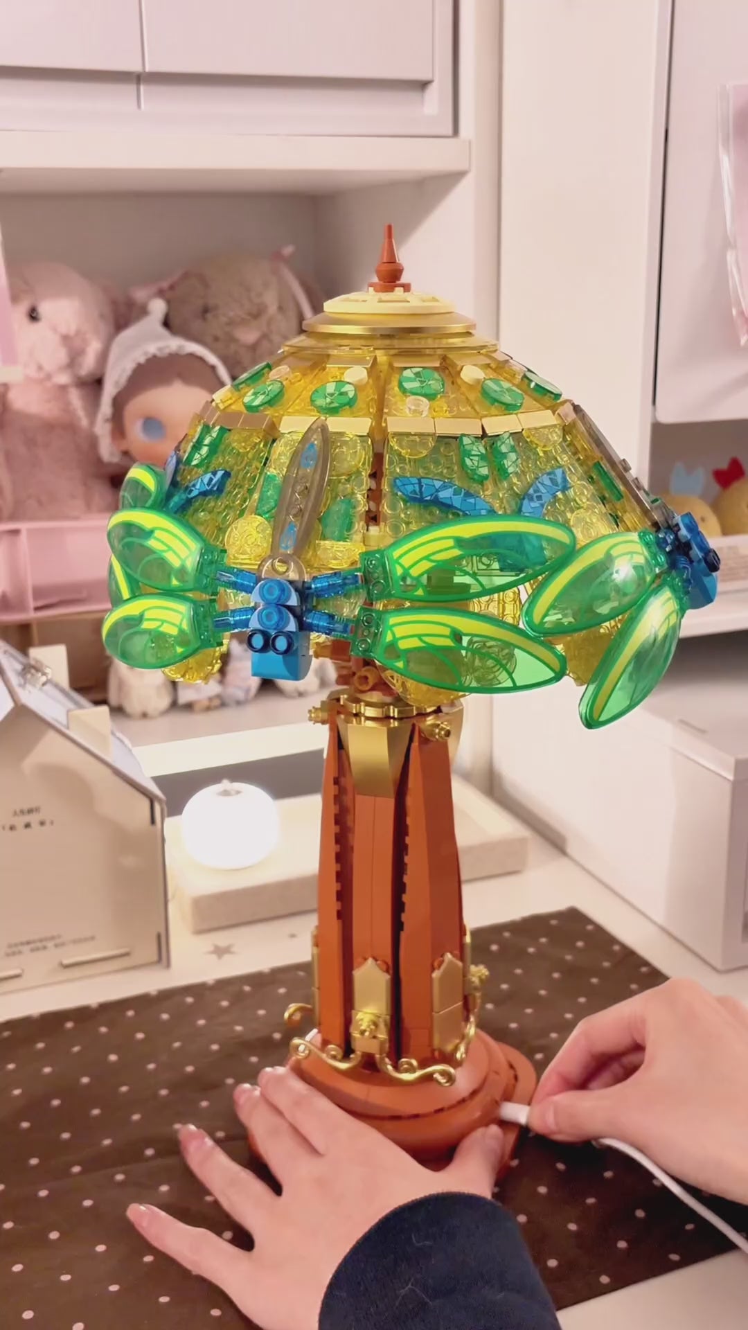 蓄光レジンカスタム　廃盤　wantkeycamp STG table フルセット Pantasy 85042 Retro Collection Stained Glass Table Lamp Building